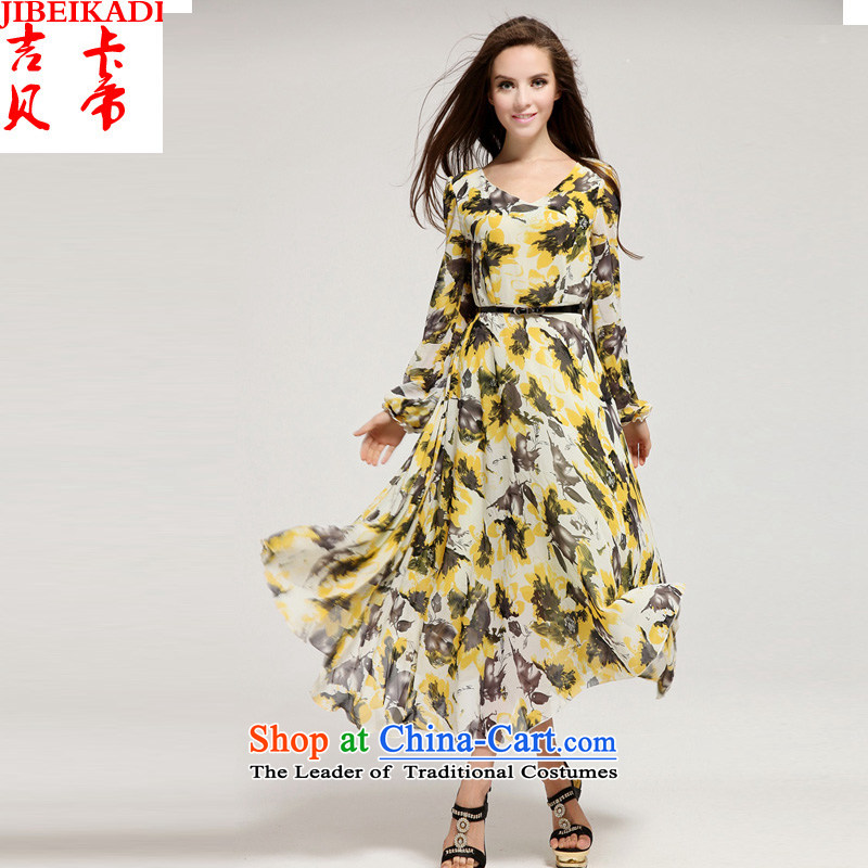 Gibez Card Dili spring and summer real concept long-sleeved premium Korean leaves stamp large dresses Wong To Suit M Gil Lap Bekaa in Dili (JIBEIKADI) , , , shopping on the Internet