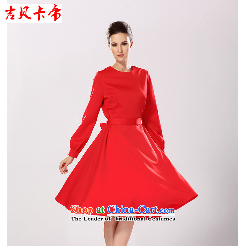 Gibez Card Dili autumn and winter female decorated in female skirt round-neck collar long-sleeved elegant red large dresses red XL, Guybet Card (JIBEIKADI) , , , shopping on the Internet