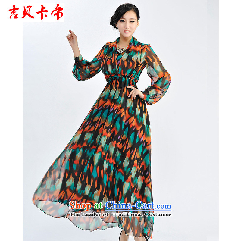 Gibez card empire model real patted three long-sleeved heap heap for advanced woven dresses Leopard , L, Gil Bekaa in Dili (JIBEIKADI) , , , shopping on the Internet