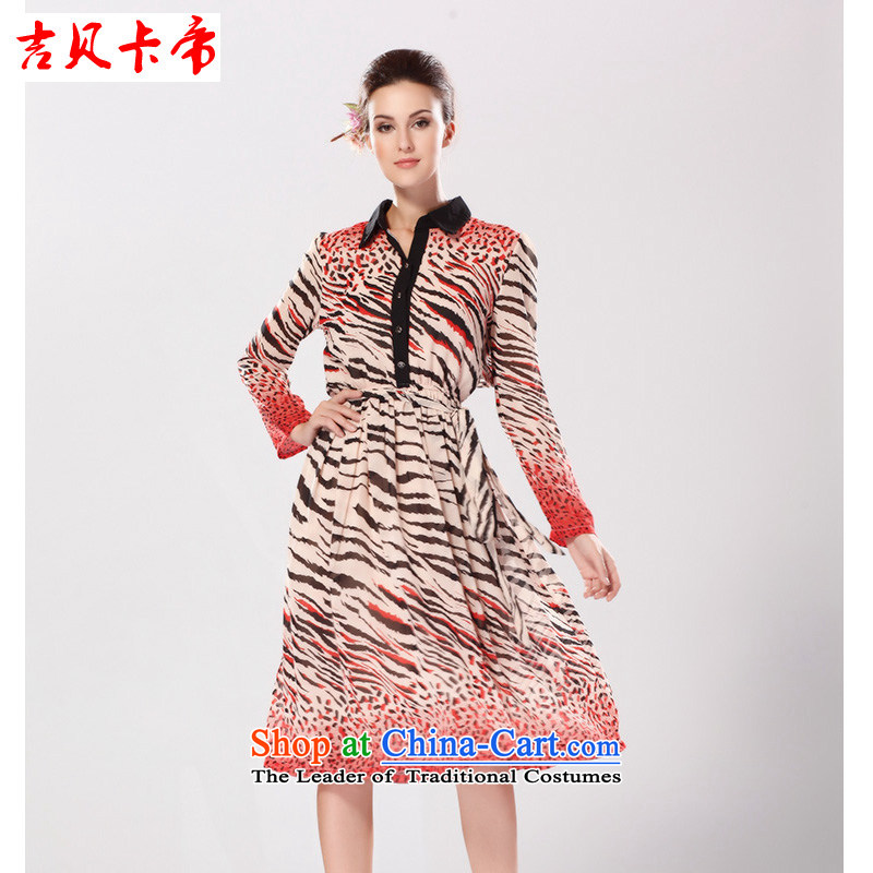 Gibez Card Dili gibez card in Dili, forming the single through leopard knocked in red color long-sleeved shirt chiffon stamp collar picture color M-gil (JIBEIKADI Bekaa) , , , shopping on the Internet