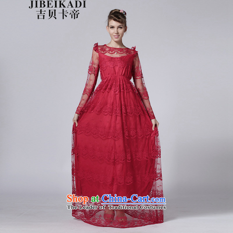 Gibez Card Dili gibez card in Dili, wine red Lace Embroidery of long-sleeved gown to skirt wine red M