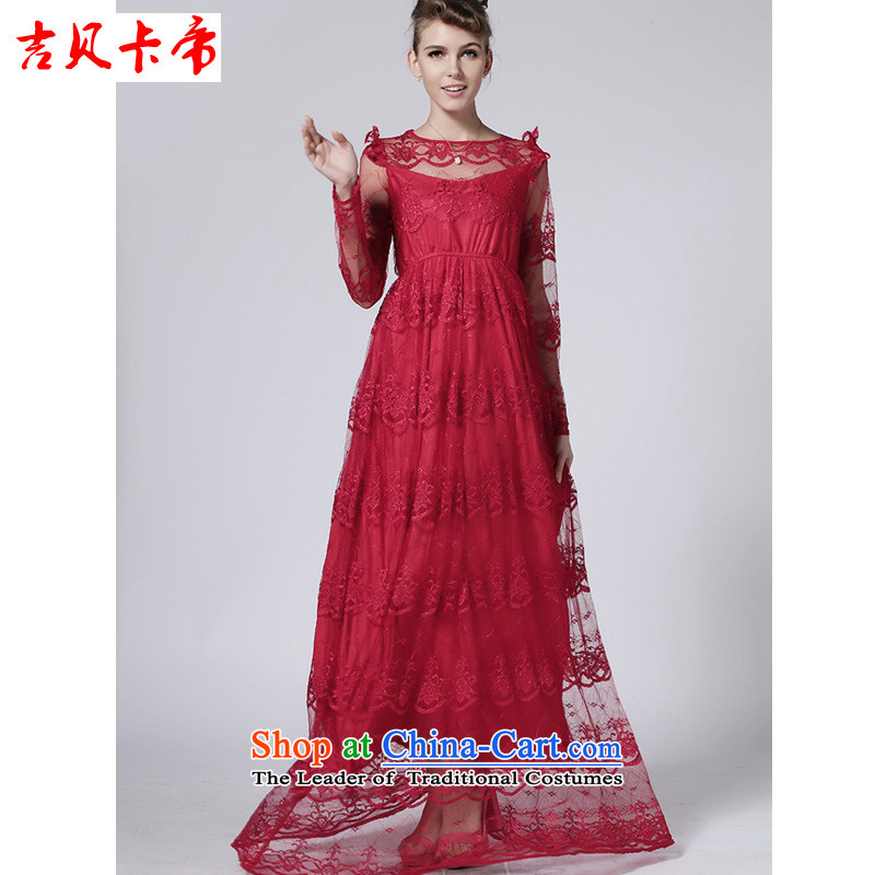Gibez Card Dili gibez card in Dili, wine red Lace Embroidery of long-sleeved gown to skirt wine red M GIBEZ Card (JIBEIKADI) , , , shopping on the Internet