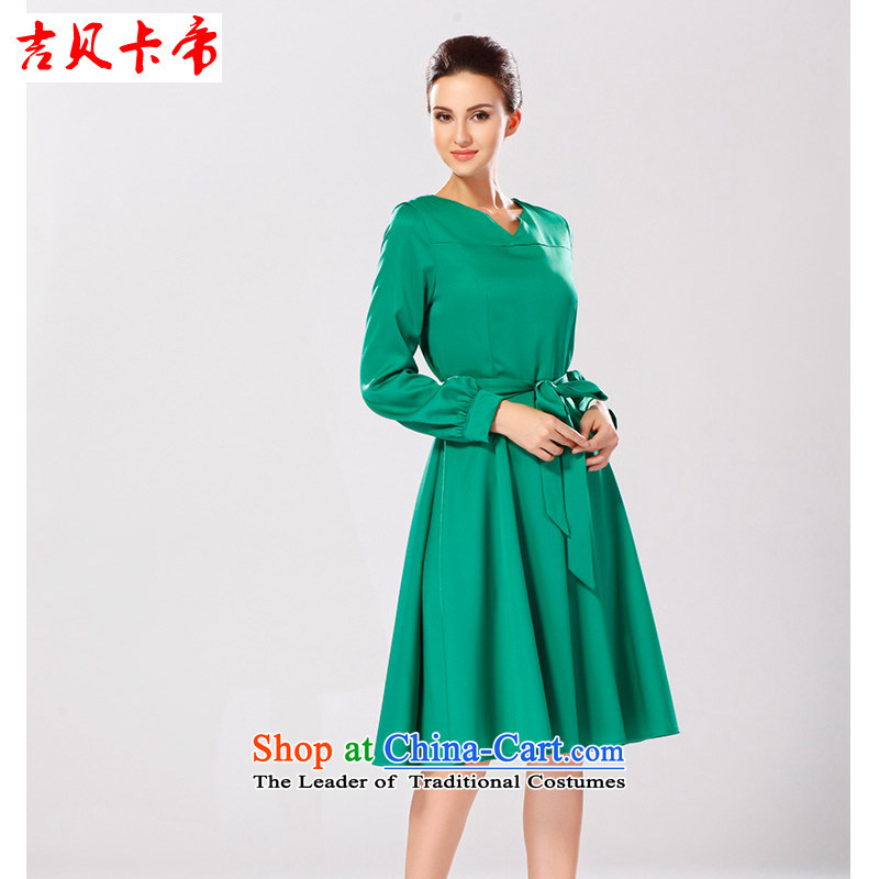 Gibez Card Dili gibez card in Dili with stylish European and American autumn V-Neck Top Loin of Sau San video in the waistband thin long skirt female green , L, Guybet Card (JIBEIKADI) , , , shopping on the Internet