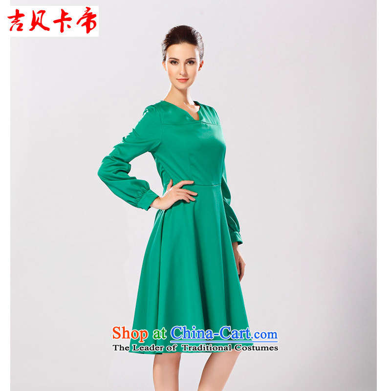 Gibez Card Dili gibez card in Dili with stylish European and American autumn V-Neck Top Loin of Sau San video in the waistband thin long skirt female green , L, Guybet Card (JIBEIKADI) , , , shopping on the Internet
