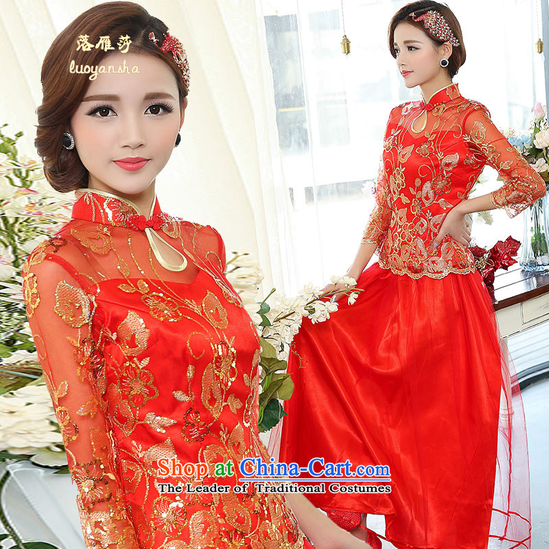 Lok Yan Sha   2015 new bride cheongsam dress red bows of evening dresses banquet etiquette qipao performances cheongsam red XXL
