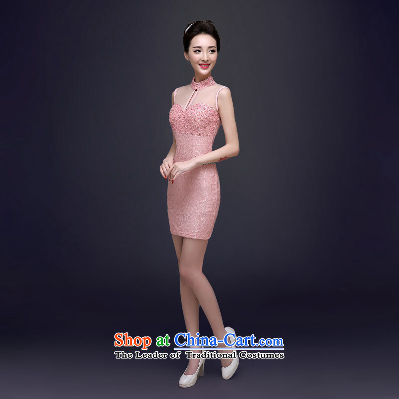 The privilege of serving-leung 2015 Spring Summer Female dress bows service) TOASTMASTER banquet dinner dress pink M honor services-leung , , , shopping on the Internet