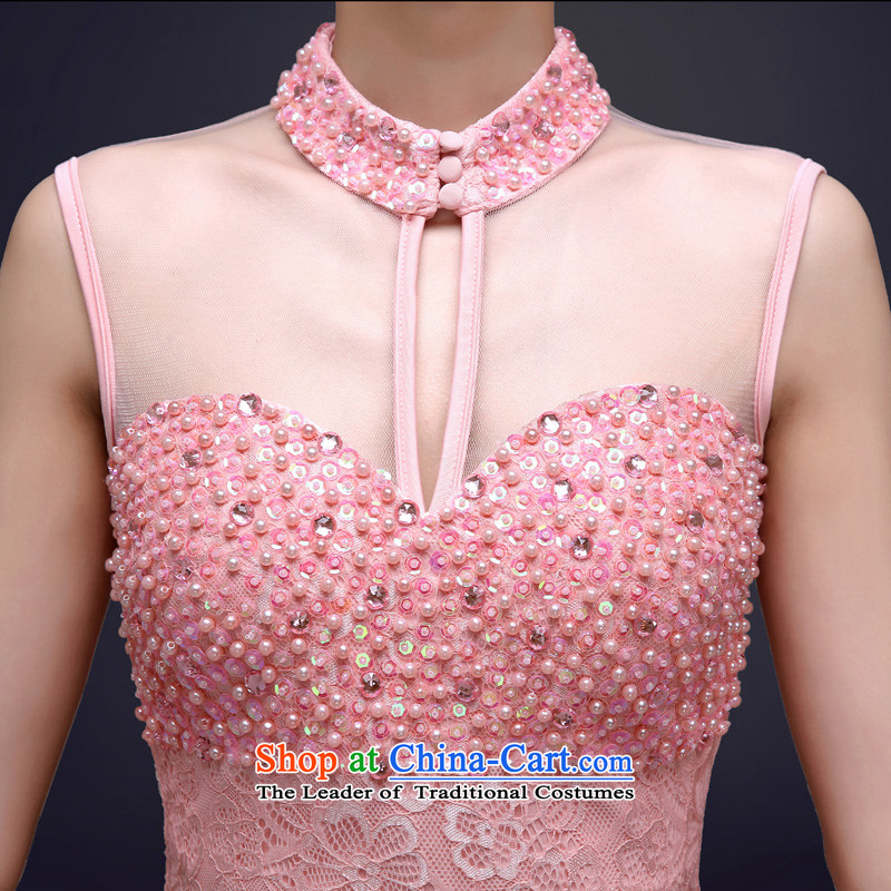 The privilege of serving-leung 2015 Spring Summer Female dress bows service) TOASTMASTER banquet dinner dress pink M honor services-leung , , , shopping on the Internet