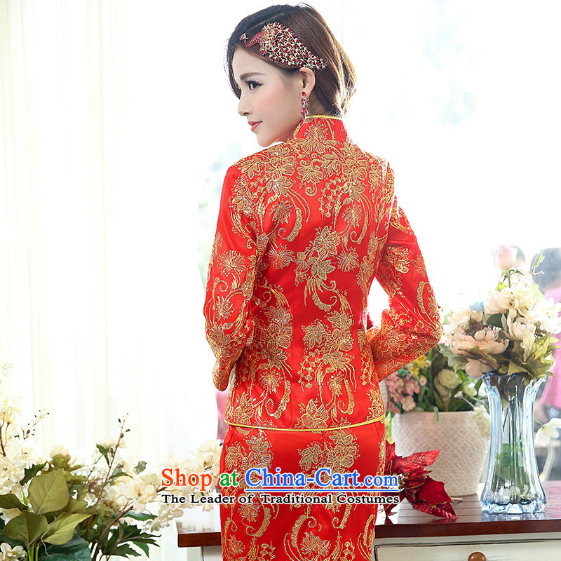 Lok Yan Sha Women 2015 Wedding Dress Shirt dresses stitching Lace Embroidery luxurious and elegant stylish elegance perfect Red XXL, Lok Yan Sau San sa shopping on the Internet has been pressed.