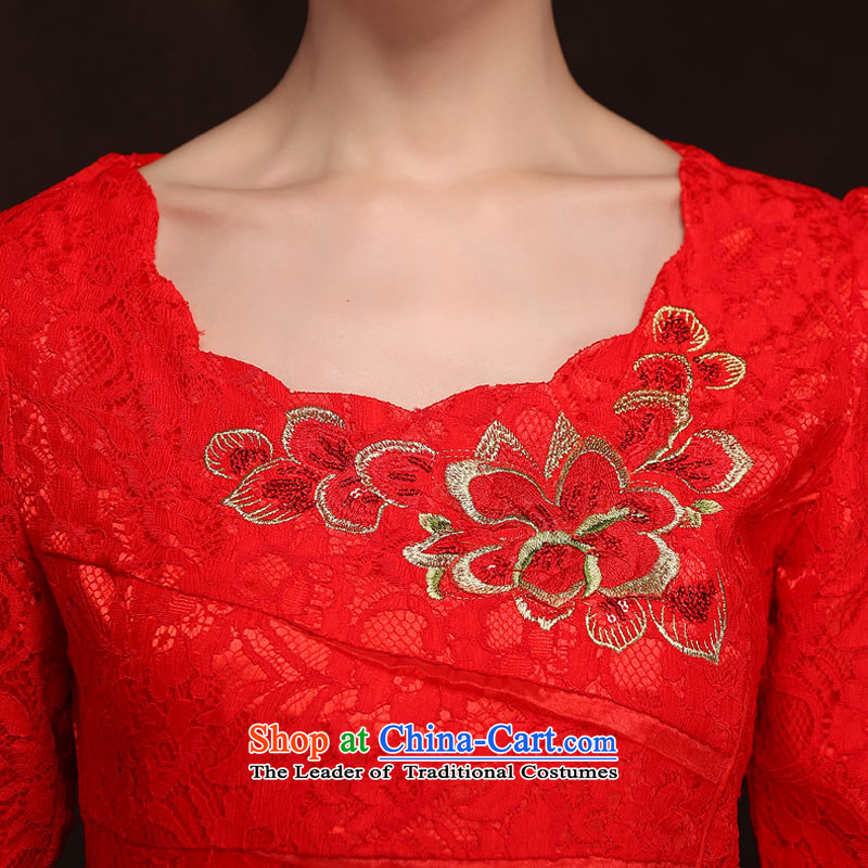 Qing Hua yarn Korean New cheongsam dress 2015 spring, long-sleeved brides marriage bows to the summer evening red door skirt the feelings of Chinese red XXL, yarn , , , shopping on the Internet