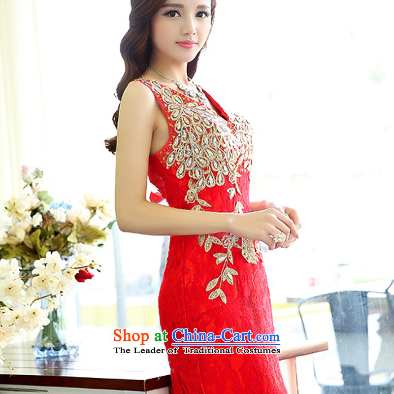 The Lok Yan Sha   2015 new spring and autumn, sexy V-Neck upscale red lace crowsfoot Sau San marriages long bows dress large red , L, Lok Yan Sha , , , shopping on the Internet
