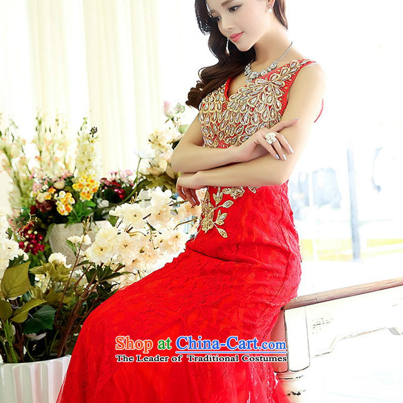 The Lok Yan Sha   2015 new spring and autumn, sexy V-Neck upscale red lace crowsfoot Sau San marriages long bows dress large red , L, Lok Yan Sha , , , shopping on the Internet