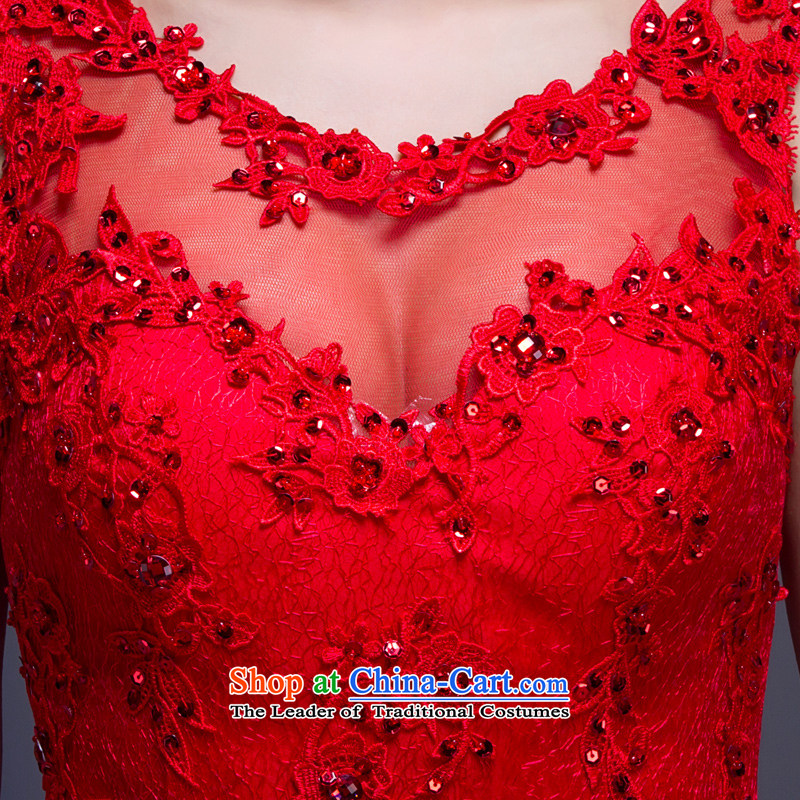 Crowsfoot wedding dresses marriage bows services annual spring evening dress bride new 2015 Long shoulders lace RED M Blooming crazy (chunhuaqiuyue) , , , shopping on the Internet