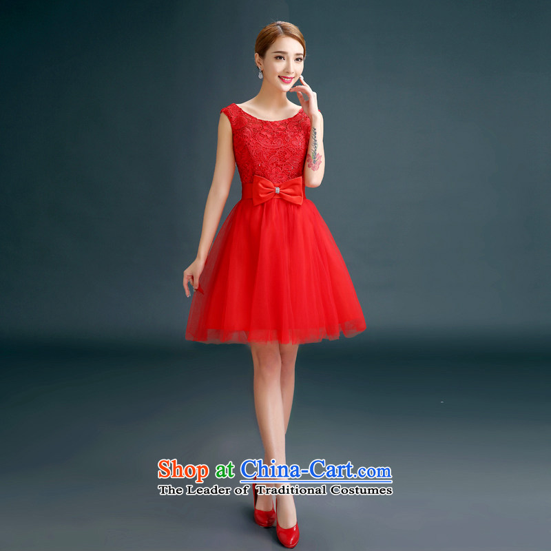 In spring and summer 2015 new bridesmaid dress Korean shoulders bridesmaid skirt sister mission small girl brides bows service dress RED M Gil beautiful shopping on the Internet has been pressed.