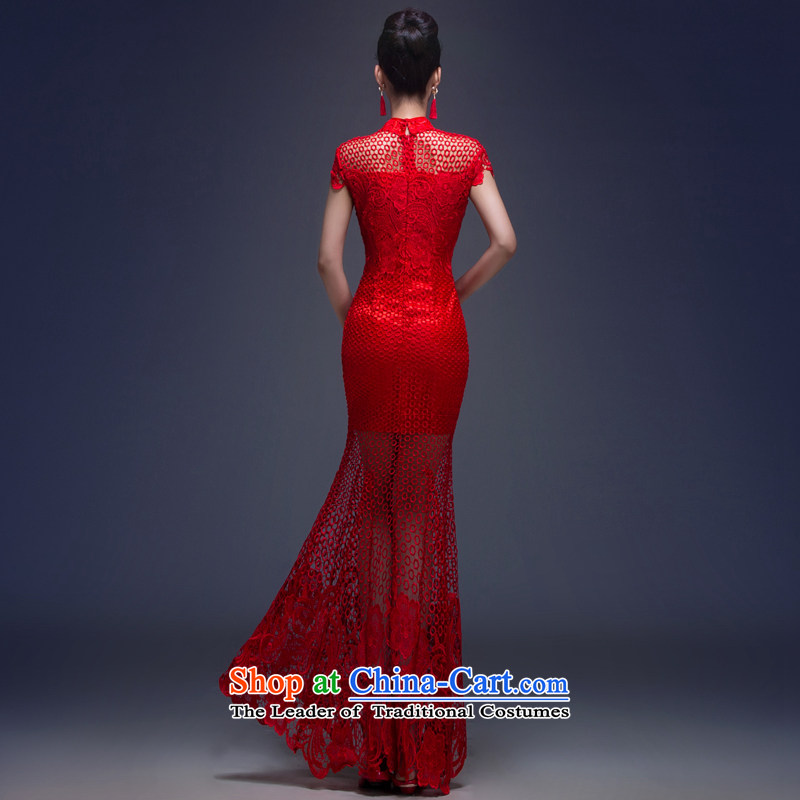 Chinese Version won bride services bows wedding dresses and stylish 2015 new lace sexy luxury crowsfoot dress Sau San long red S, Blooming crazy (chunhuaqiuyue) , , , shopping on the Internet