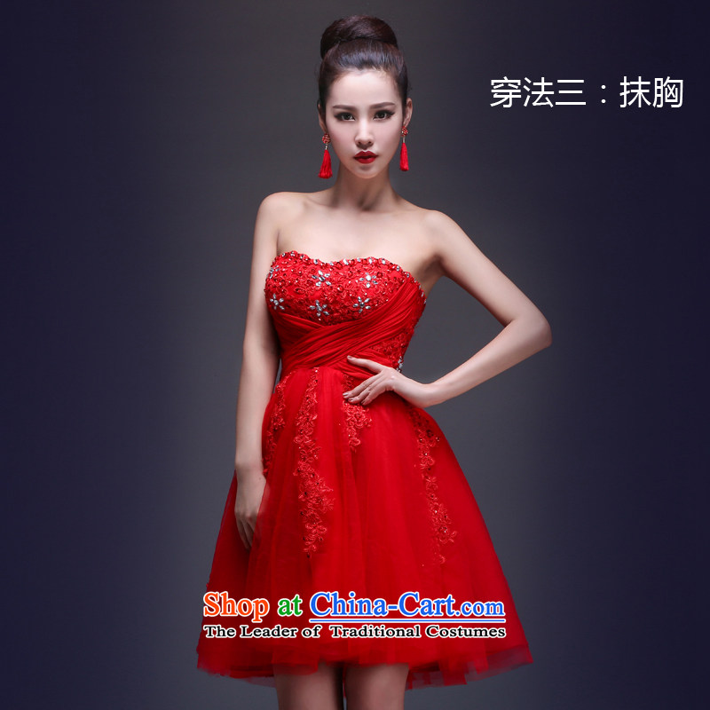 Toasting champagne marriage services Korean short of stylish dress 2015 new red band wedding brides   replacing summer RED M Blooming crazy (chunhuaqiuyue) , , , shopping on the Internet