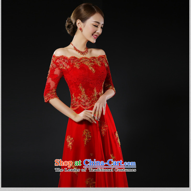 Toasting champagne bride services 2015 new wedding dress red trendy first field shoulder small Dress Short spring evening dresses female red long love Su-lan has been pressed, L, online shopping