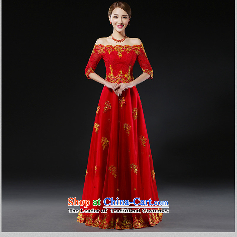 Toasting champagne bride services 2015 new wedding dress red trendy first field shoulder small Dress Short spring evening dresses female red long love Su-lan has been pressed, L, online shopping