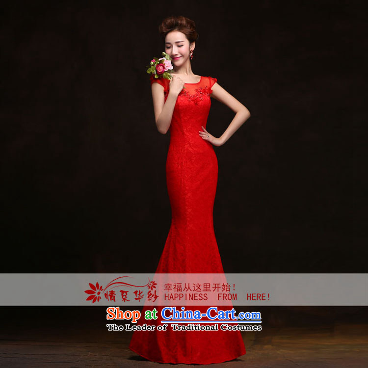 Qing Hua yarn evening dresses 2015 new long drink service bridal crowsfoot Sau San lace stylish wedding dress evening Welcome Red XXL picture, prices, brand platters! The elections are supplied in the national character of distribution, so action, buy now enjoy more preferential! As soon as possible.