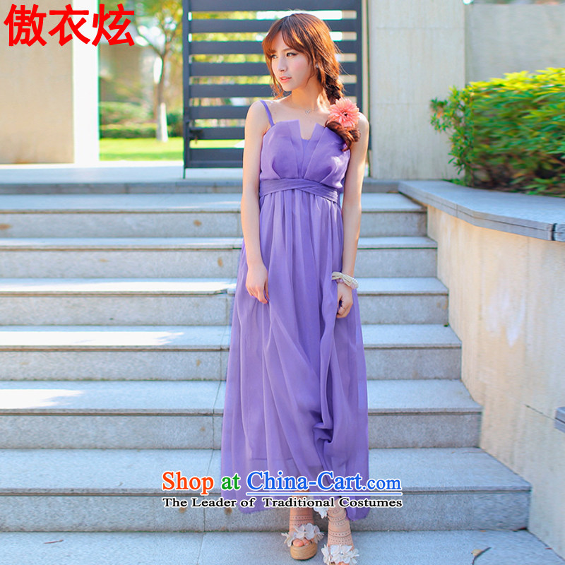 The United Yi Hyun Silk Dresses 2015 Skirt retro gliding temperament goddess long skirt AG6066 sin purple M