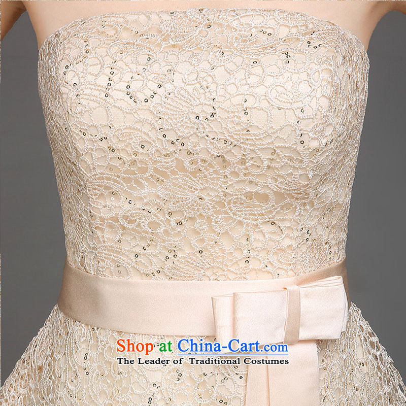 The new service bridesmaid 2015 autumn and winter short, champagne color bridesmaid mission sister skirt small dress skirt video thin bridesmaid dress champagne color of the color is Mona Lisa XL, , , , shopping on the Internet