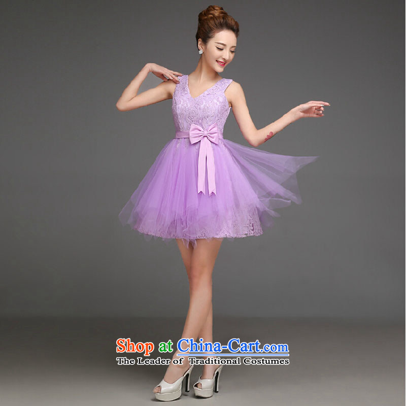 Purple short) bridesmaid Services 2015 new autumn and winter bridesmaid dresses in Sau San sister States shoulder small dress skirt purple shoulders XXL, country yet she has been pressed color shopping on the Internet