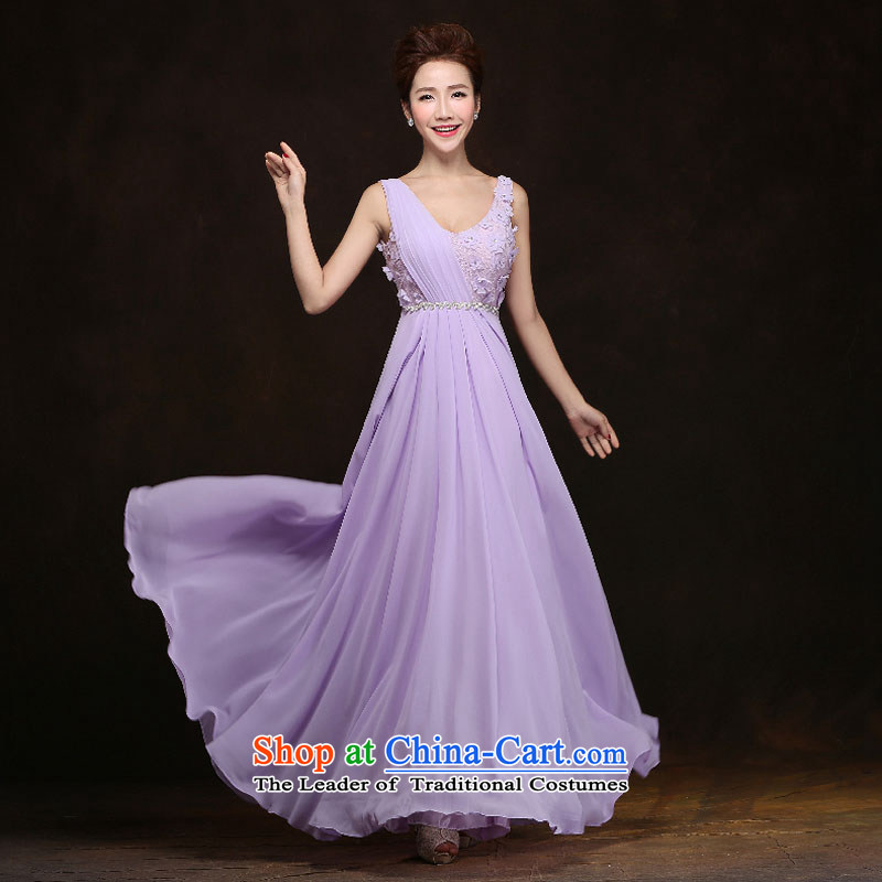 Qing Hua yarn?2015 evening dresses new women's V-Neck long moderator will reception bridesmaid troupe made light purple size does not accept return