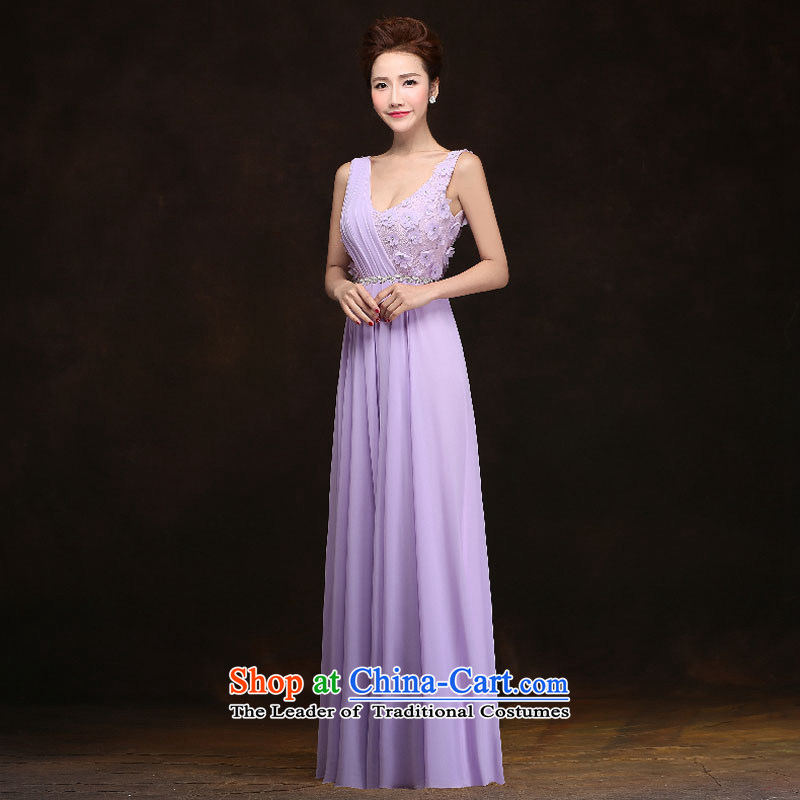 Qing Hua yarn 2015 evening dresses new women's V-Neck long moderator will reception bridesmaid troupe made light purple size does not accept the return of the Qing Hua yarn , , , shopping on the Internet