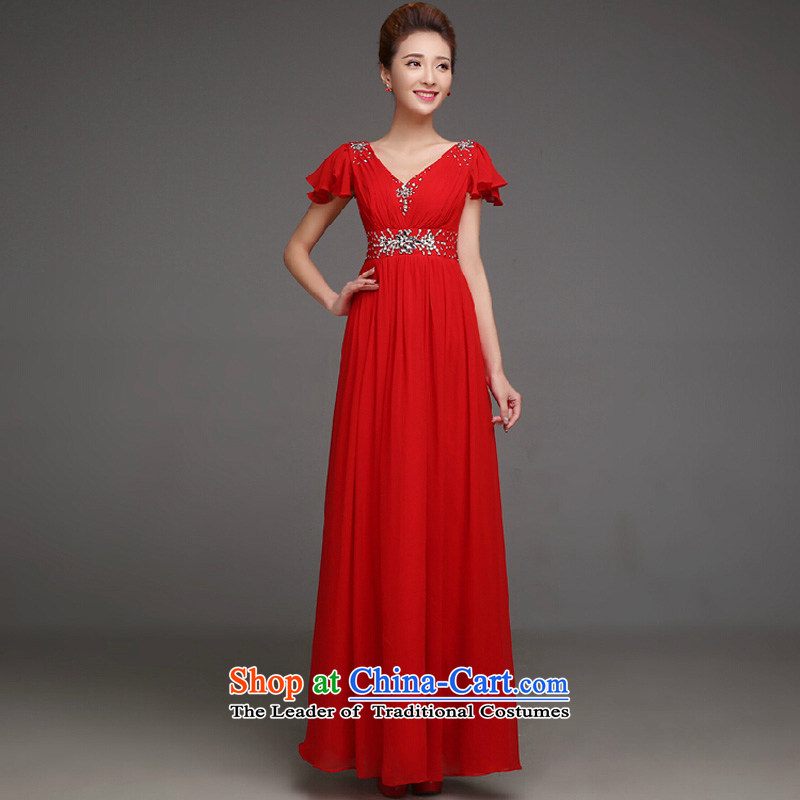 2015 Autumn and Winter, deep V-Neck bride bows Services edition of the new Korean stylish graphics thin princess short-sleeved red dress marriage) , L, of the color is sa , , , shopping on the Internet
