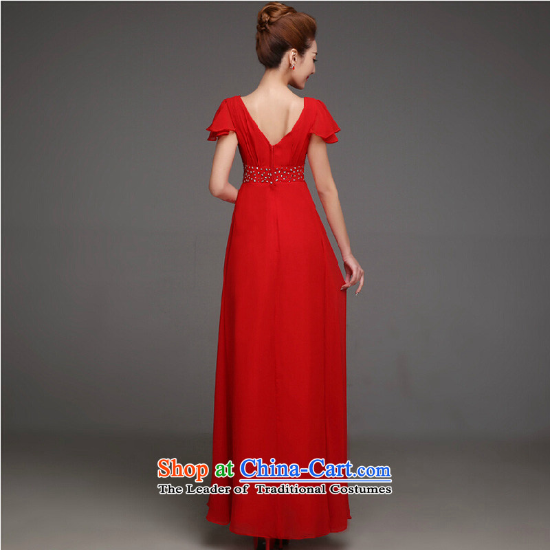 2015 Autumn and Winter, deep V-Neck bride bows Services edition of the new Korean stylish graphics thin princess short-sleeved red dress marriage) , L, of the color is sa , , , shopping on the Internet