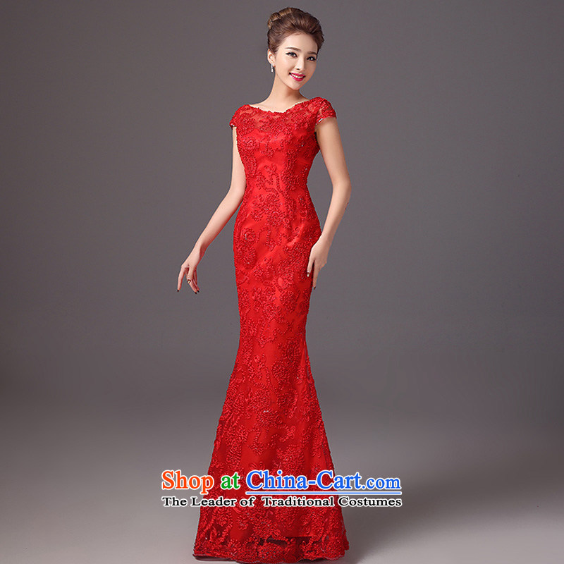 The autumn and winter 2015 new stylish bridal dresses shoulder the word   Marriage bows services crowsfoot long red dress red color is Mona Lisa, L, the , , , shopping on the Internet