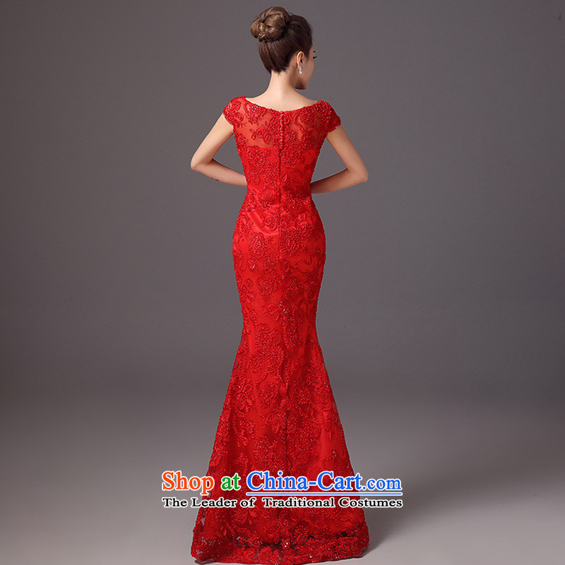 The autumn and winter 2015 new stylish bridal dresses shoulder the word   Marriage bows services crowsfoot long red dress red color is Mona Lisa, L, the , , , shopping on the Internet