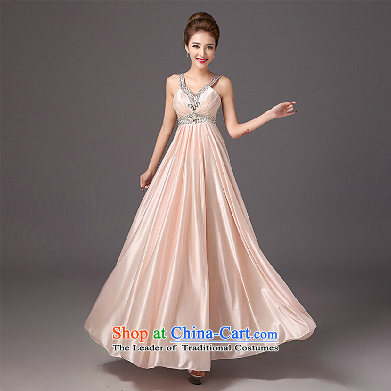 The new 2015 autumn and winter bridesmaid dress long shoulders deep V Annual dress small dress skirt evening dress pink XXL,     of the color is Windsor shopping on the Internet has been pressed.