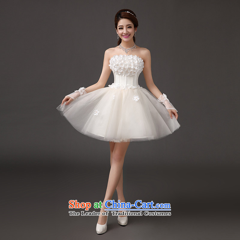 The feelings of Chinese new bride yarn 2015 Marriage short wedding toasting champagne evening dresses bridesmaid short skirt evening dress presided over the annual performance gathering anointed chest dresses champagne color s Qing Hua yarn , , , shopping on the Internet