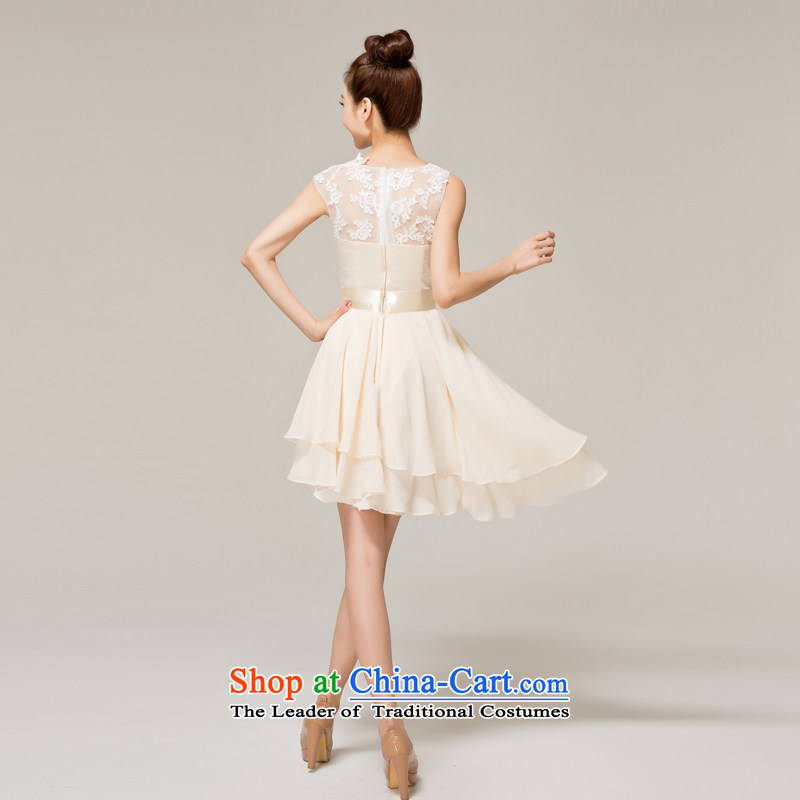 Recalling that the red makeup bridesmaid dinner dress short, 2015 New marriages wedding dresses skirt Fashion small lace bows L12155 light yellow XXL( service has arrived, recalling that hates makeup and shopping on the Internet has been pressed.