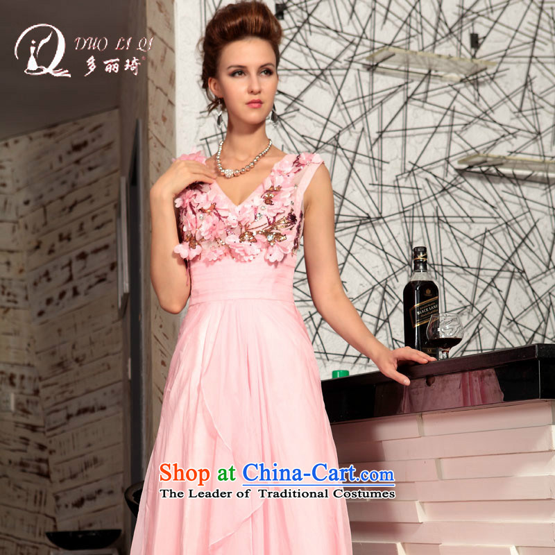 Doris Qi Chest Flower V-Neck pink bride bridesmaid pink dresses with S, Doris Qi (doris dress) , , , shopping on the Internet