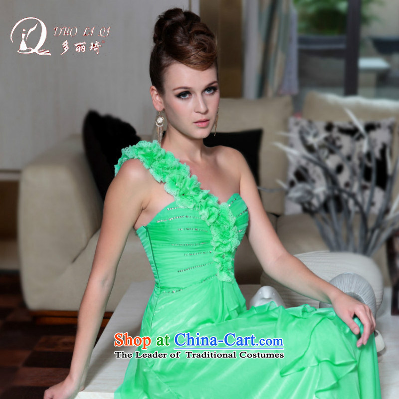 Doris Qi Occidental tail dress bride bows service, green L