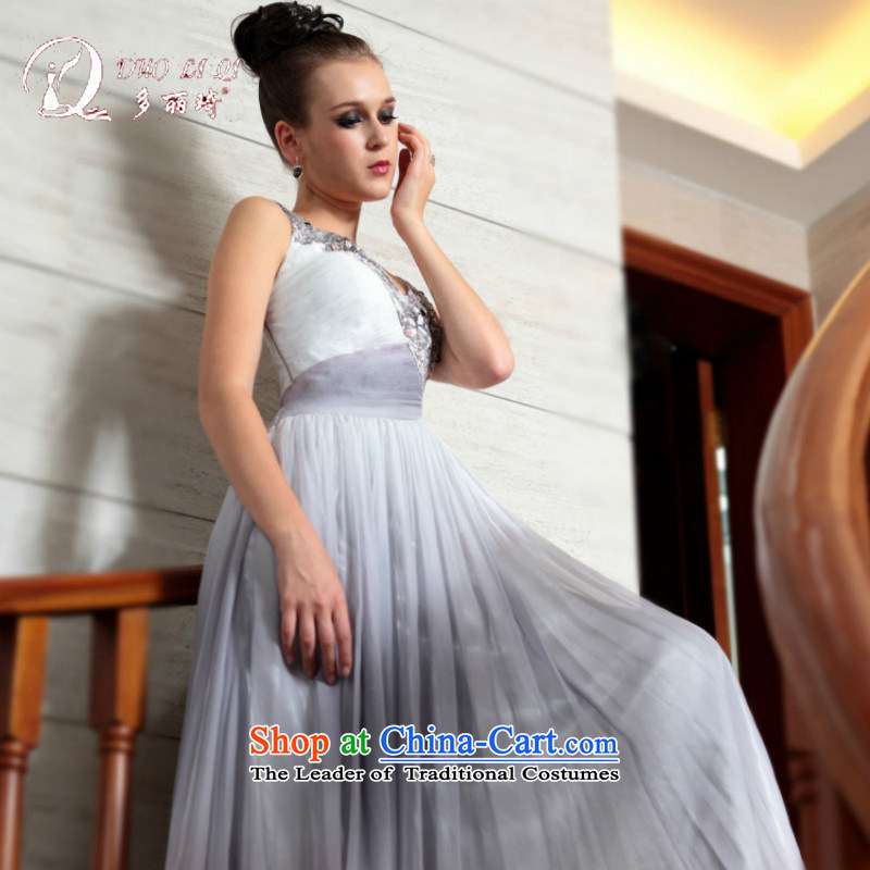Doris Qi western dress new wedding dresses evening dresses long skirt light gray聽XL