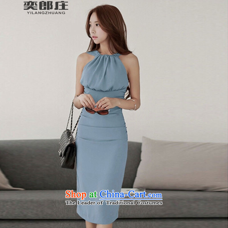 Eason Chan who zhuang 2015 summer night new women's aristocratic sexy bare shoulders Hang Sau San also temperament chiffon dresses 729 BLUE L
