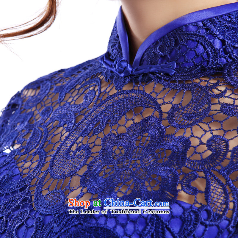 (Heung-lun's health lace daily evening dresses qipao skirt 2015 Spring/Summer Cocktail Reception Banquet short, small Chinese bride the lift mast dress blue XXL, Heung-chou's shopping on the Internet has been pressed.