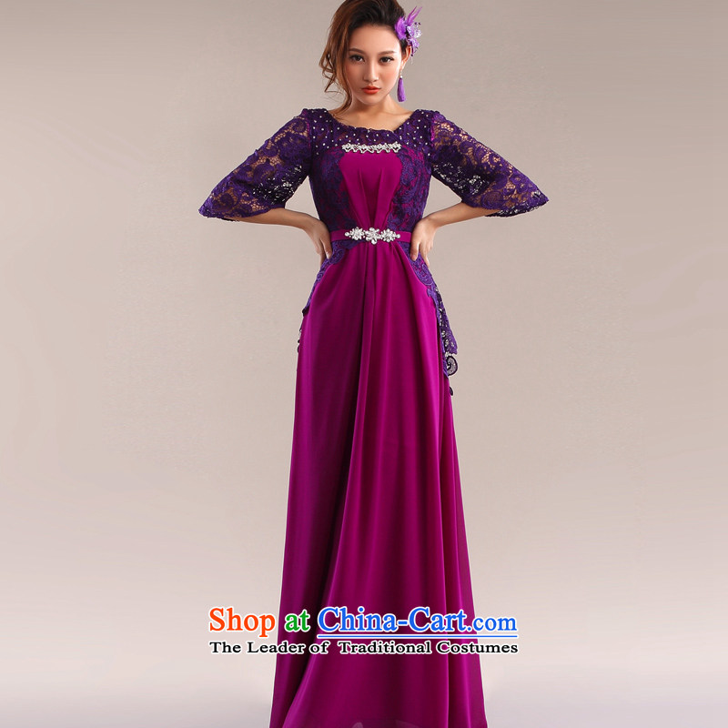 _Aaron's health in incense cuff lace evening dress dresses marriages bows service long arts pro forma elegant late binding marriage long skirt sexily purpleS