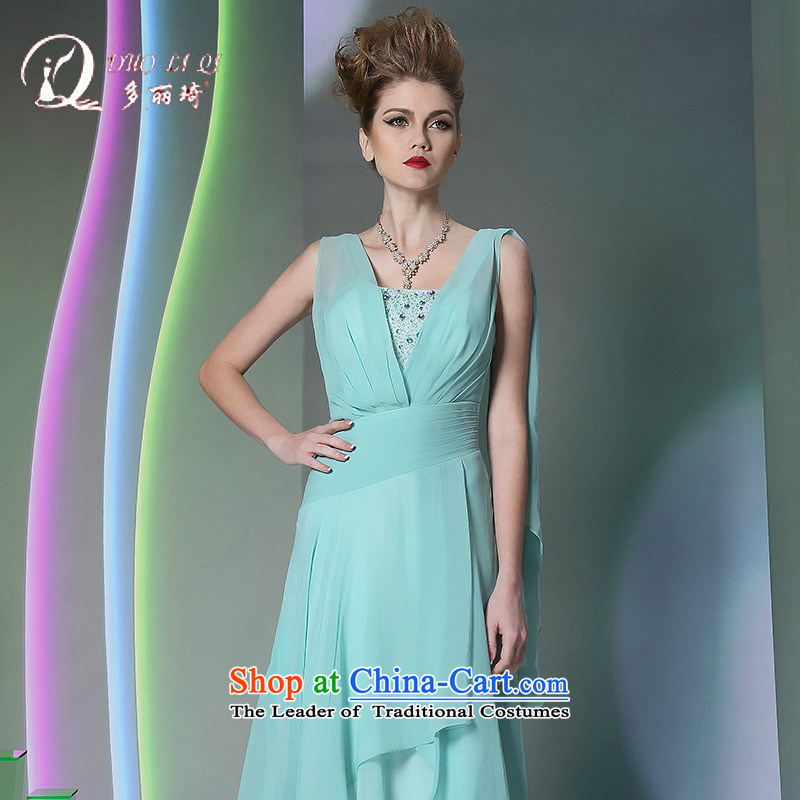 Doris Qi western dress more than 2014 Lai Ki green silk dress elegant long light blue XL, Doris Qi (doris dress) , , , shopping on the Internet