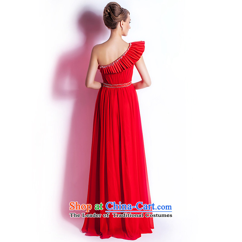 (Aaron's health-new pre-sale shoulder red long wedding dress bride dinner reception hosted services bows wedding night red S, Hong lun's shopping on the Internet has been pressed.