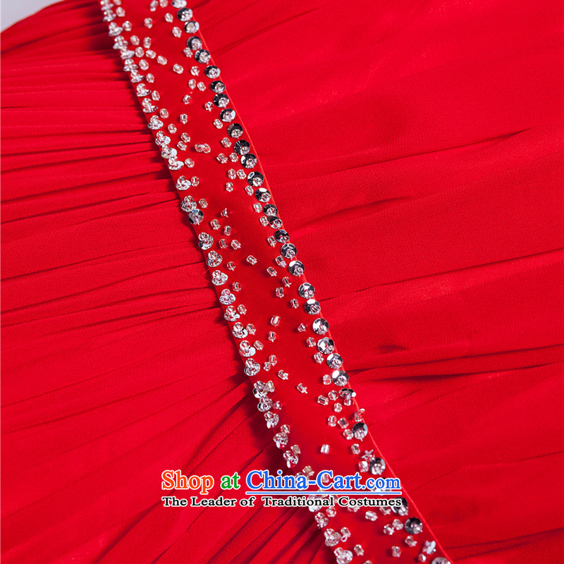 (Aaron's health-new pre-sale shoulder red long wedding dress bride dinner reception hosted services bows wedding night red S, Hong lun's shopping on the Internet has been pressed.