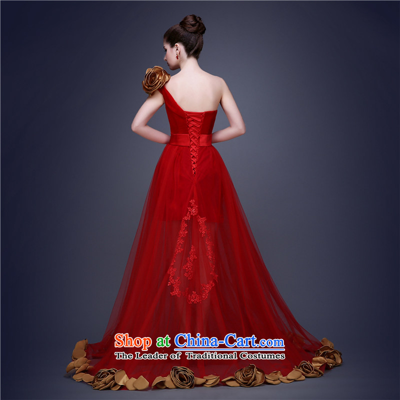 (Heung-lun's health services marriage red bows bride shoulder fashionable upper evening dresses high-end show photographic film floor theme clothing red XL, incense, , , , Dell Online Shopping