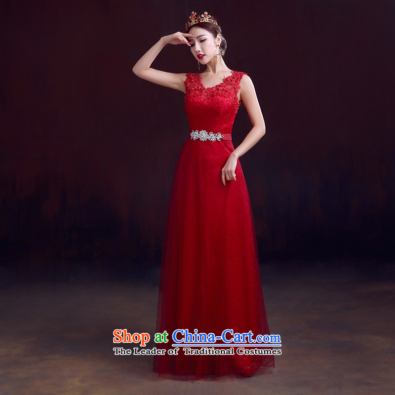 The dumping of the wedding dress bows Service Bridal 2015 Spring red long wedding dress shoulders bows to Sau San video thin wine red XS, dumping of wedding dress shopping on the Internet has been pressed.
