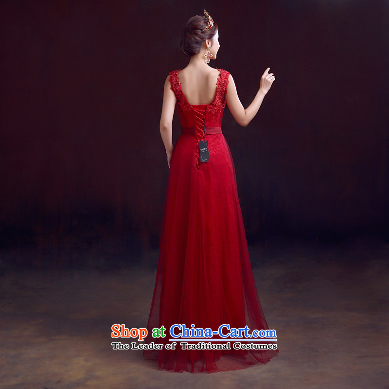 The dumping of the wedding dress bows Service Bridal 2015 Spring red long wedding dress shoulders bows to Sau San video thin wine red XS, dumping of wedding dress shopping on the Internet has been pressed.
