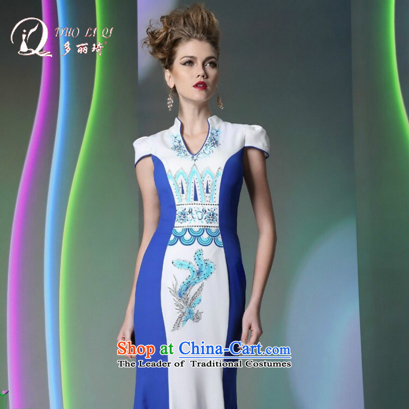 Doris Qi qipao gown S curve classic skirt T desktop show model dress blue , L, Doris Qi (doris dress) , , , shopping on the Internet