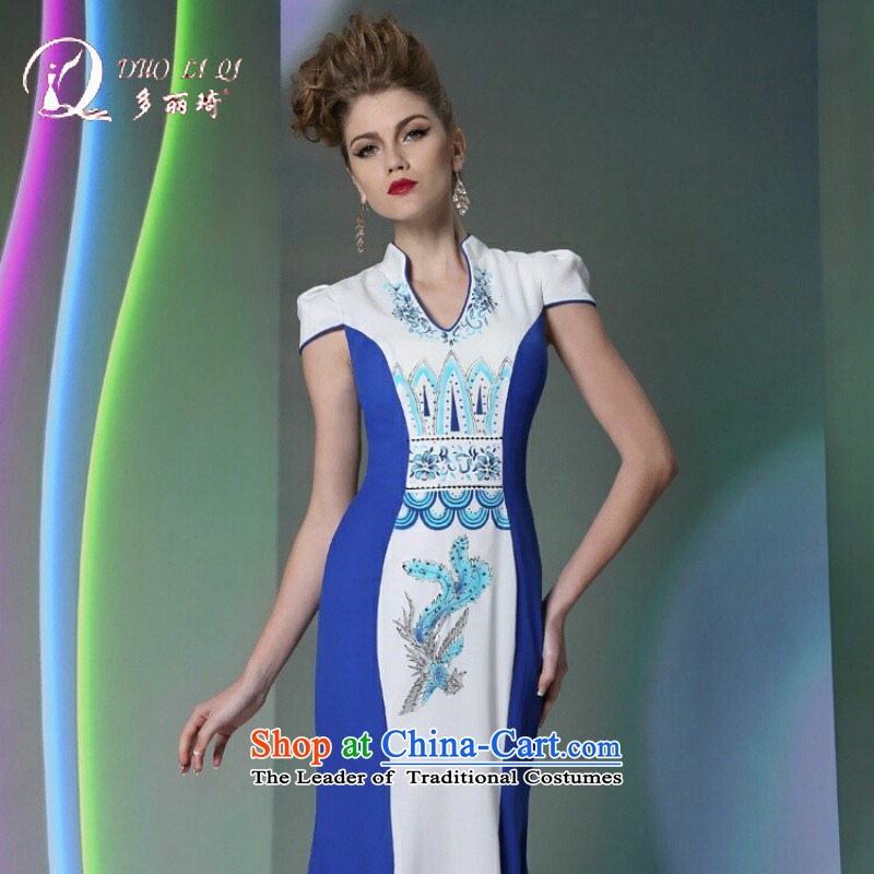 Doris Qi qipao gown S curve classic skirt T desktop show model dress blue , L, Doris Qi (doris dress) , , , shopping on the Internet