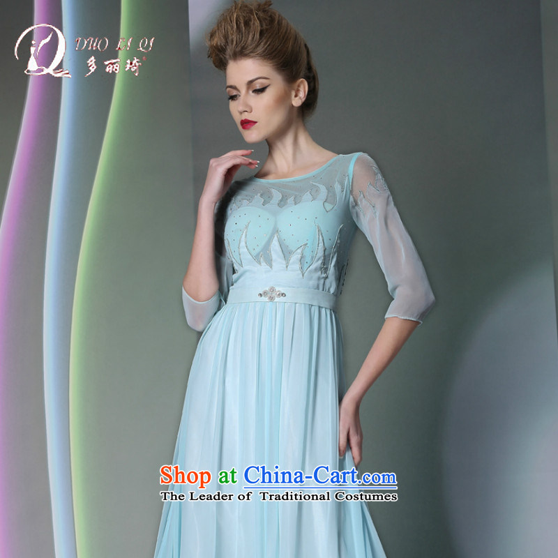 Doris Qi 2014 Doris Qi blue sleeve fluoroscopy dinner with sexy new women's western dress skyblue S