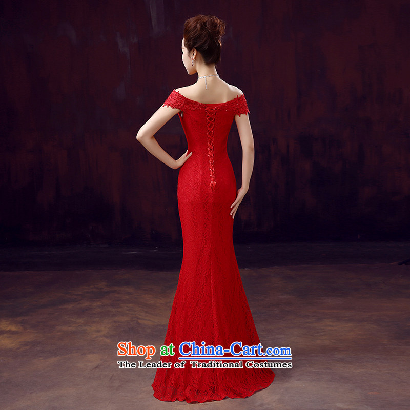 The dumping of the wedding dress bows dress bride new 2015 Red Dress long word   crowsfoot shoulder to align the red M, dumping of wedding dress shopping on the Internet has been pressed.